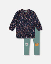 Load image into Gallery viewer, deux par deux Girls Tunic And Leggings Set - Navy Floral

