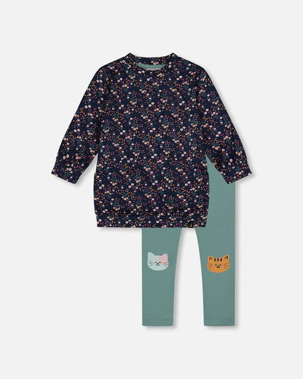 deux par deux Girls Tunic And Leggings Set - Navy Floral