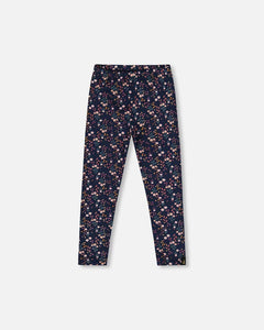 deux par deux Girls Jersey Leggings - Navy Floral