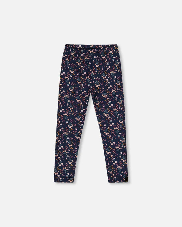deux par deux Girls Jersey Leggings - Navy Floral