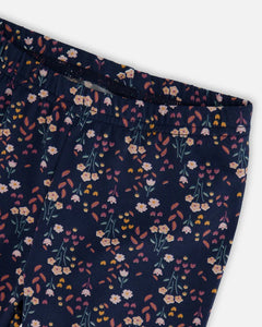 deux par deux Girls Jersey Leggings - Navy Floral