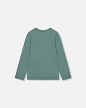 Load image into Gallery viewer, deux par deux Girls Organic Cotton T-Shirt - Sage With Cat
