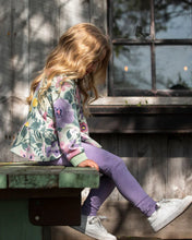 Load image into Gallery viewer, deux par deux Girls Leggings - Purple Gray With Floral Detail

