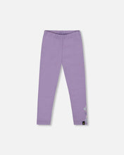Load image into Gallery viewer, deux par deux Girls Leggings - Purple Gray With Floral Detail
