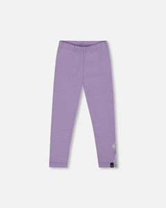 deux par deux Girls Leggings - Purple Gray With Floral Detail