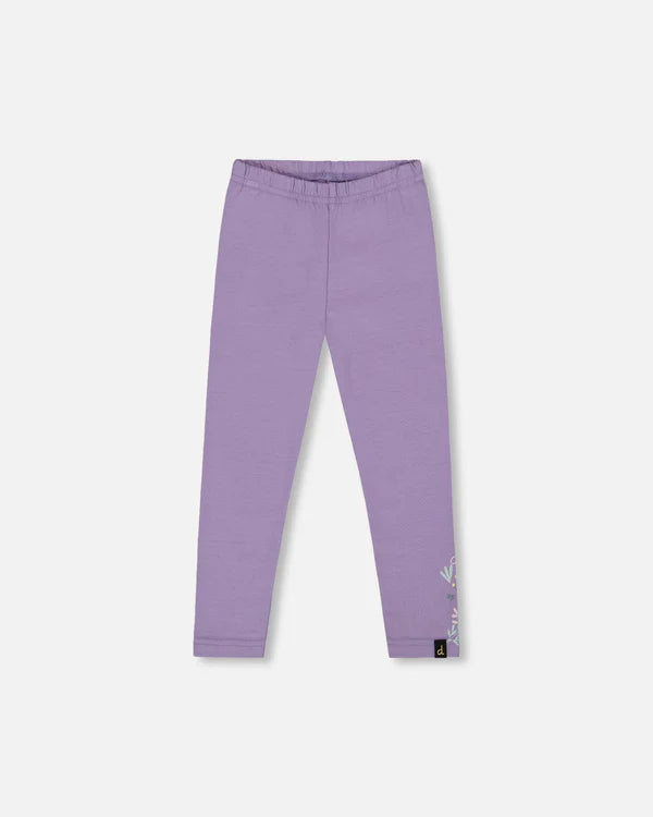 deux par deux Girls Leggings - Purple Gray With Floral Detail