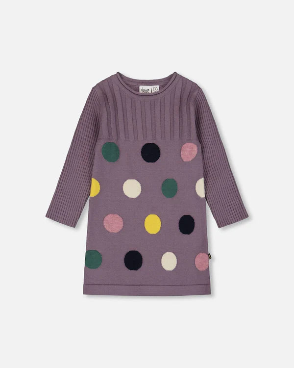 deux par deux Girls Jacquard Sweater Dress - Polka Dot
