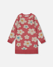 Load image into Gallery viewer, deux par deux Girls Knitted Dress With Flower Jacquard Old Pink And Beige
