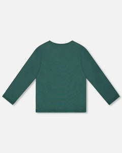deux par deux Girls Organic Cotton Long Sleeve Deer T-Shirt - Dark Green