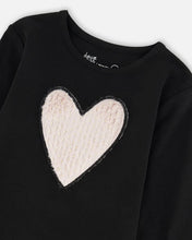 Load image into Gallery viewer, deux par deux Girls Organic Cotton Long Sleeve T-Shirt - Black With Heart
