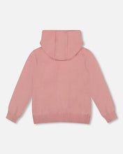 Load image into Gallery viewer, deux par deux Girls Hooded Knit Cardigan Dusty Pink With Unicorn Intarsia
