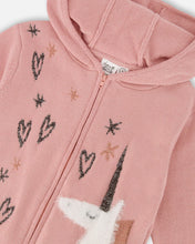 Load image into Gallery viewer, deux par deux Girls Hooded Knit Cardigan Dusty Pink With Unicorn Intarsia
