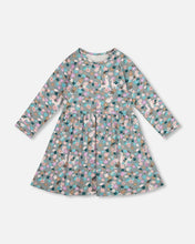 Load image into Gallery viewer, deux par deux Girls Half Button Organic Cotton Dress Blue Llama Print
