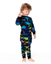 Load image into Gallery viewer, deux par deux Boys Two-Piece Organic Cotton Pajama Set Black Dinosaur Print
