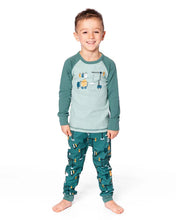 Load image into Gallery viewer, deux par deux Boys Two-Piece Organic Cotton Pajama Set Teal Construction Print
