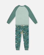 Load image into Gallery viewer, deux par deux Boys Two-Piece Organic Cotton Pajama Set Teal Construction Print
