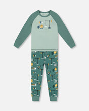 Load image into Gallery viewer, deux par deux Boys Two-Piece Organic Cotton Pajama Set Teal Construction Print
