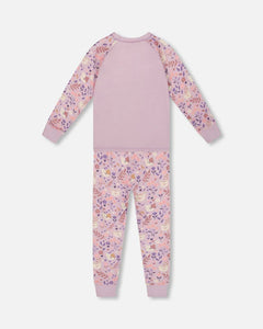 deux par deux Girls Organic Cotton Two-Piece Pajamas Lilac Cat Print