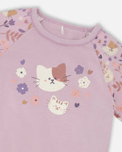 Load image into Gallery viewer, deux par deux Girls Organic Cotton Two-Piece Pajamas Lilac Cat Print
