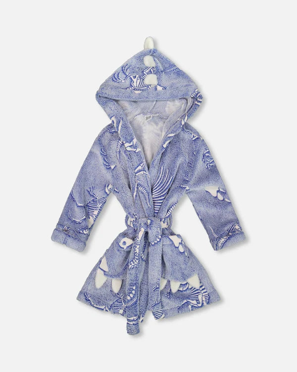 deux par deux Boys Plush Robe - Glow In The Dark Dino