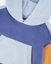 Load image into Gallery viewer, deux par deux Boys Long Sleeve Colorblocked Hooded Fleece Sweatshirt Blue
