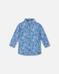 deux par deux Boys Printed Long Sleeve Chambray Ski Shirt