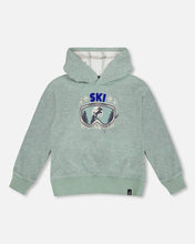 Load image into Gallery viewer, deux par deux Boys Super Soft Hooded Brushed Jersey Sweatshirt With Graphic Print - Green
