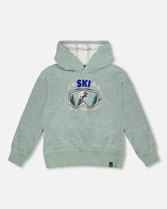 deux par deux Boys Super Soft Hooded Brushed Jersey Sweatshirt With Graphic Print - Green