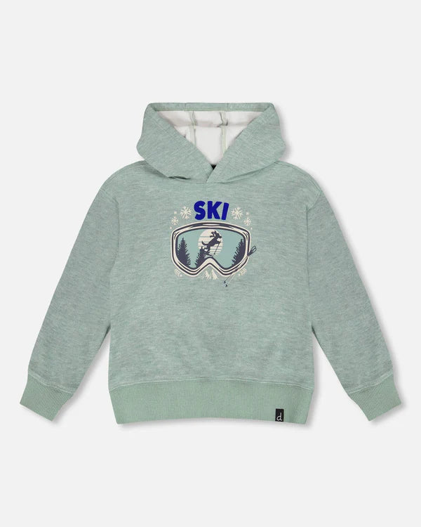 deux par deux Boys Super Soft Hooded Brushed Jersey Sweatshirt With Graphic Print - Green