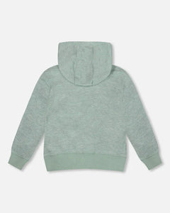 deux par deux Boys Super Soft Hooded Brushed Jersey Sweatshirt With Graphic Print - Green