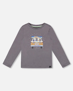 deux par deux Boys Long Sleeve Organic Cotton Jersey Tee - Dark Gray