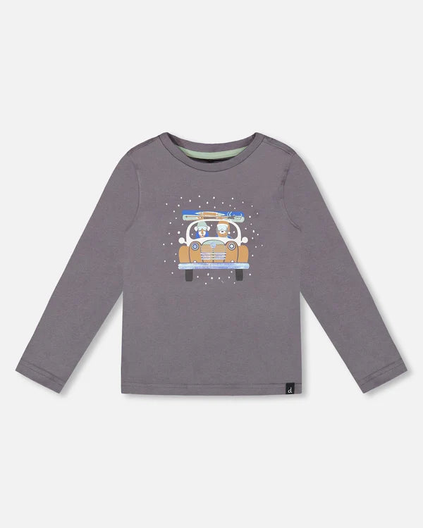 deux par deux Boys Long Sleeve Organic Cotton Jersey Tee - Dark Gray