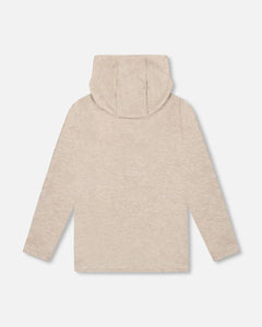 deux par deux Boys Long Sleeve Super Soft Brushed Jersey Hooded Tee - Heather Beige