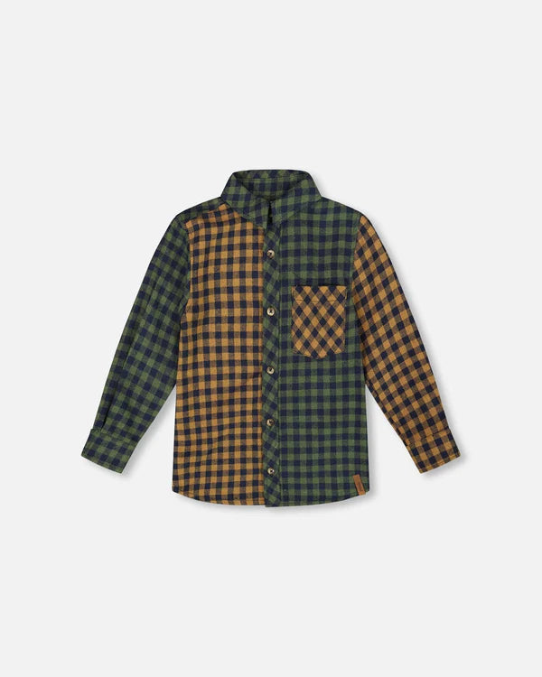 deux par deux Boys Long Sleeve Flannel Shirt - Yellow And Green