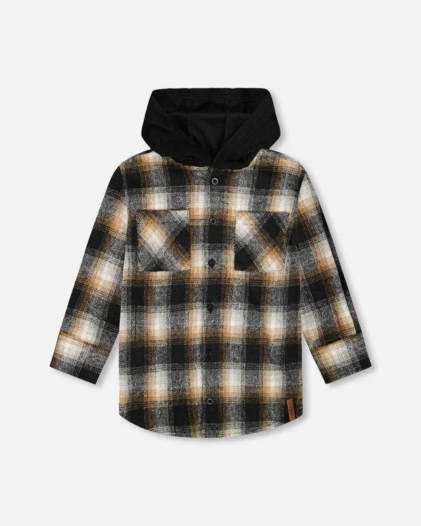 deux par deux Boys Flannel Shirt - Black And Brown