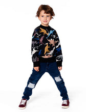 Load image into Gallery viewer, deux par deux Boys Pullover Fleece Sweatshirt - Black Dinosaur Print
