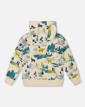 Load image into Gallery viewer, deux par deux Boys Printed Hooded Fleece Sweatshirt Beige
