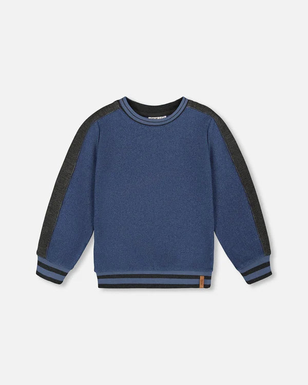 deux par deux Boys Super Soft Flat Back Rib Sweatshirt - Dark Steel Blue