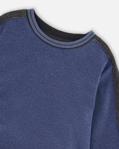 deux par deux Boys Super Soft Flat Back Rib Sweatshirt - Dark Steel Blue