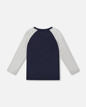 Load image into Gallery viewer, deux par deux Boys Long Raglan Sleeve Jersey Wolf Tee - Navy Blue
