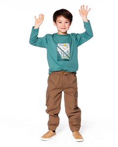 deux par deux Boys Long Sleeve Cotton Jersey Outdoors Tee Shirt - Sage Green