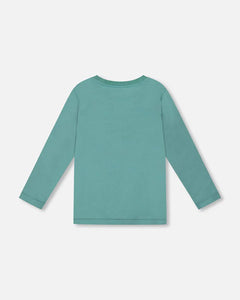 deux par deux Boys Long Sleeve Cotton Jersey Outdoors Tee Shirt - Sage Green