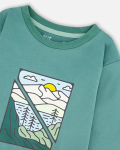 deux par deux Boys Long Sleeve Cotton Jersey Outdoors Tee Shirt - Sage Green
