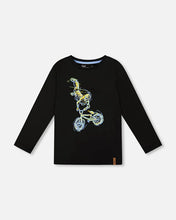 Load image into Gallery viewer, deux par deux Boys Long Sleeve Cotton Jersey Bicycle Tee Shirt - Black
