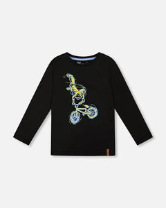 deux par deux Boys Long Sleeve Cotton Jersey Bicycle Tee Shirt - Black