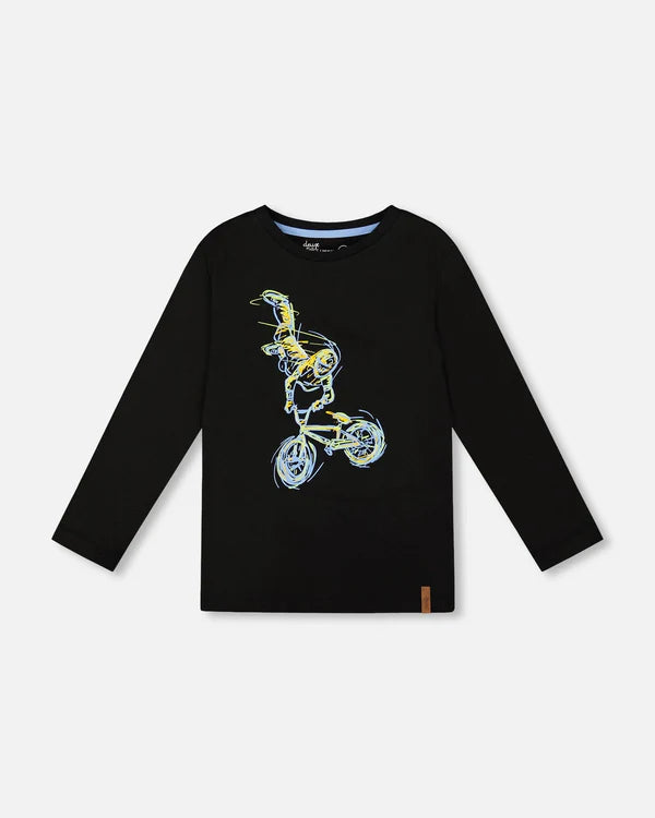 deux par deux Boys Long Sleeve Cotton Jersey Bicycle Tee Shirt - Black