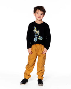 deux par deux Boys Long Sleeve Cotton Jersey Bicycle Tee Shirt - Black