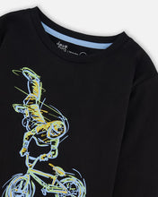 Load image into Gallery viewer, deux par deux Boys Long Sleeve Cotton Jersey Bicycle Tee Shirt - Black
