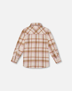 deux par deux Girls Plaid Overshirt - Off-White, Beige And Pink