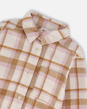 Load image into Gallery viewer, deux par deux Girls Plaid Overshirt - Off-White, Beige And Pink
